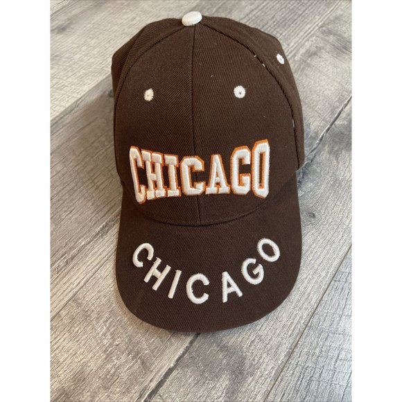 Chicago Hat Brown Baseball Cap Mens Logo Embroidered Adjustable Acrylic Vintage - Picture 1 of 8